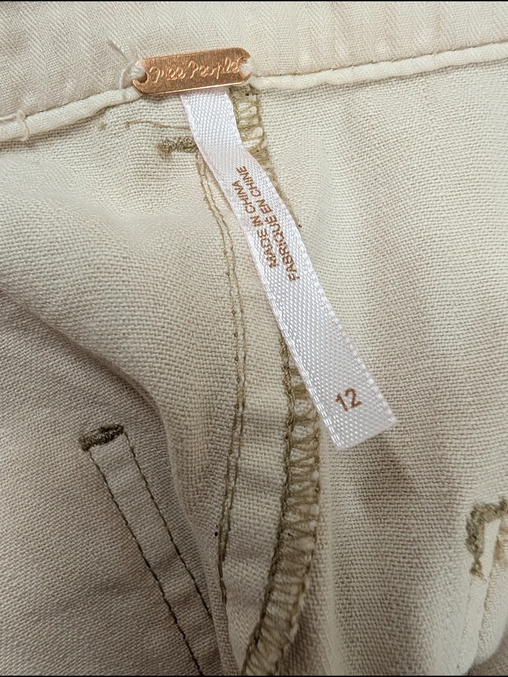Free People Cream Striped High-Rise Wide Leg Carpenter Pants Size 12